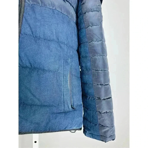 Zara 1975 Colorblock Hooded Puffer Jacket Navy Blue Unisex Size Medium - Picture 2 of 11